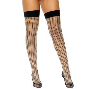 Crosshatch Striped Thigh Highs Nude and Black